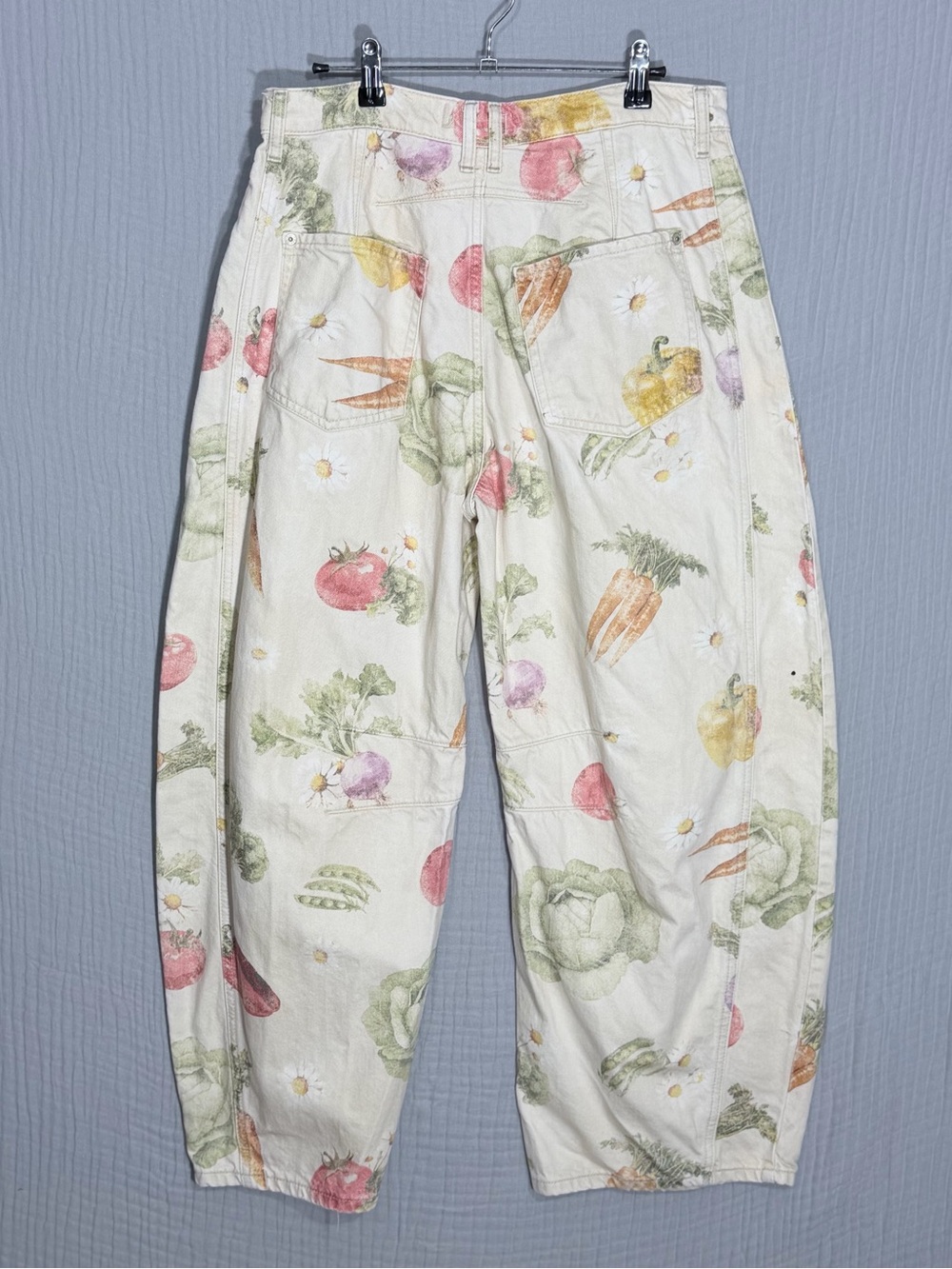 We The Free Cream Vegetable-Print Wide Leg Jeans - Picture 3 of 7